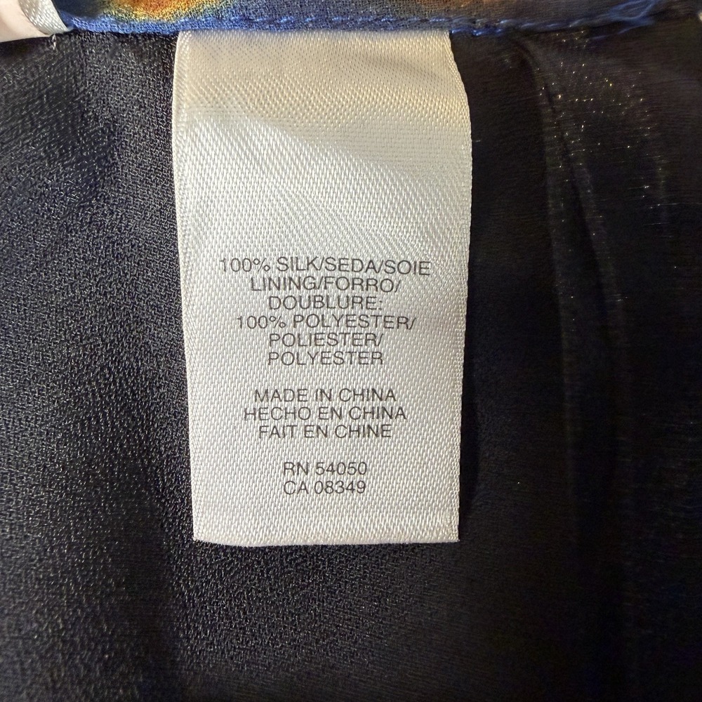 VTG Jones New York 10 Blue Yellow Silk Watercolor Semi-Sheer Skirt Lined‎ Art - Picture 8 of 14